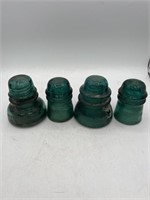 Vintage, a lot of green glass insulators