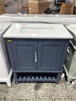 30” Navy Blue Vanity W/ White Stone Top, Chrome