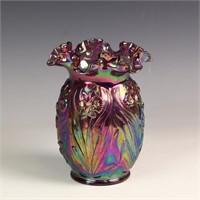 Vintage Fenton iridescent glass ruffled top vase