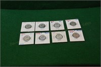 (8) unc Silver War Nickels in 2 x 2