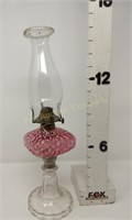 Cranberry Oil Lamp w/Clear Base - Late 1800's