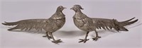 Pr. White metal pheasants, 12" long, 5" tall