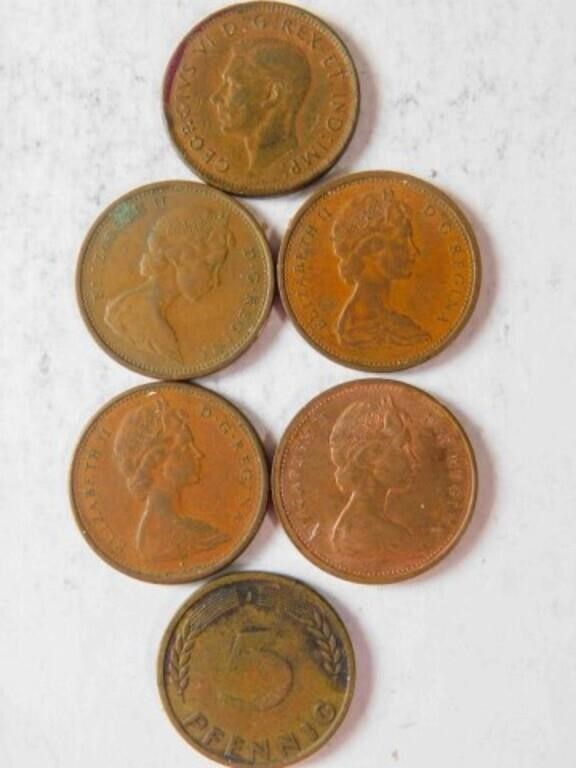 5 Canada pennies & 5 Pfennig