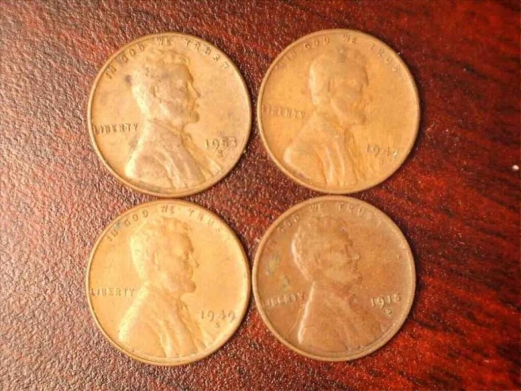 4 pennies 1915D; 1947S; 1949S; 1953S