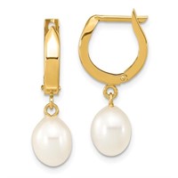 14 Kt White Fresh Water Pearl Dangle Earrings