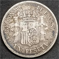 1876 Spain Una Peseta Spanish Silver Coin