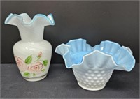 Ruffle Edge Cased White and Blue Vase