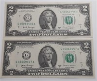 2 CRISP UNC 2017A SERIES $2 NOTES W/SEQUENCED #'S