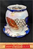 BEAUTIFUL VICTORIAN HAND PAINTED COVERED JAR