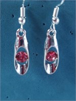 Silvertone Earrings NIP w/Pink Stone 1.5"