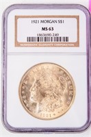 Coin 1921-P Morgan Silver Dollar NGC MS63