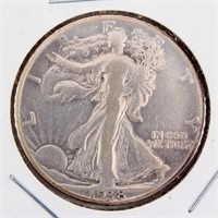 Coin 1938-D Walking Liberty Half  Rare Very Good