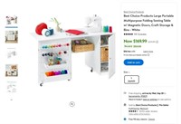 E5119  "Foldable Sewing Table w/ Storage - White"