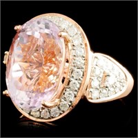 11.33ct Kunzite Ring with 0.71ctw Diam in 14K Gold