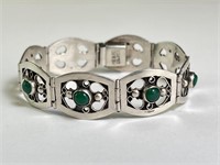 Vintage Sterling Green Onyx Braceletb 18 Gr 6.5"