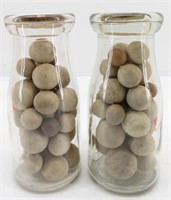 (2) Small Milk Bottles Filled w/ Vntg.Clay Marbles
