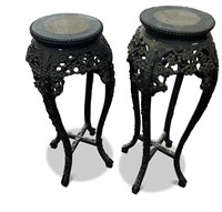 Pair of Chinese Marble and Hardwood Pedestals,