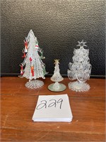 Blown glass Christmas trees 1 w/ glass ornaments