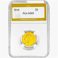1910 $5 Gold Half Eagle PGA MS65