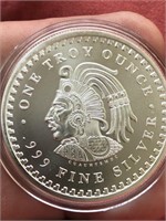 1 ounce 999 Finesilver around Aztec Indian