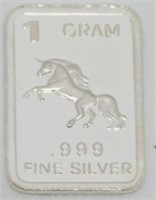 Silver Bar: Unicorn, 1 gram, .999 Fine Silver