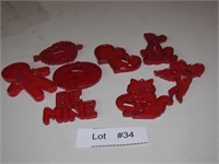 8 Vintage Red Plastic Cookie Cutters