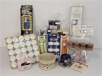 ASSORTED CANDLES, HOLDERS, OIL PLUS