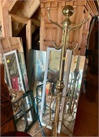 Assorted tall mirrors and brass coat rack