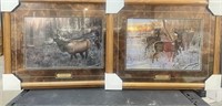 Framed prints of two wildlife paintings by