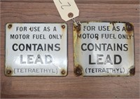 (2) "Contains Lead" Single-Sided Porcelain Signs