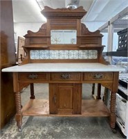 Victorian Marble Top & Tiled Sideboard with Caster