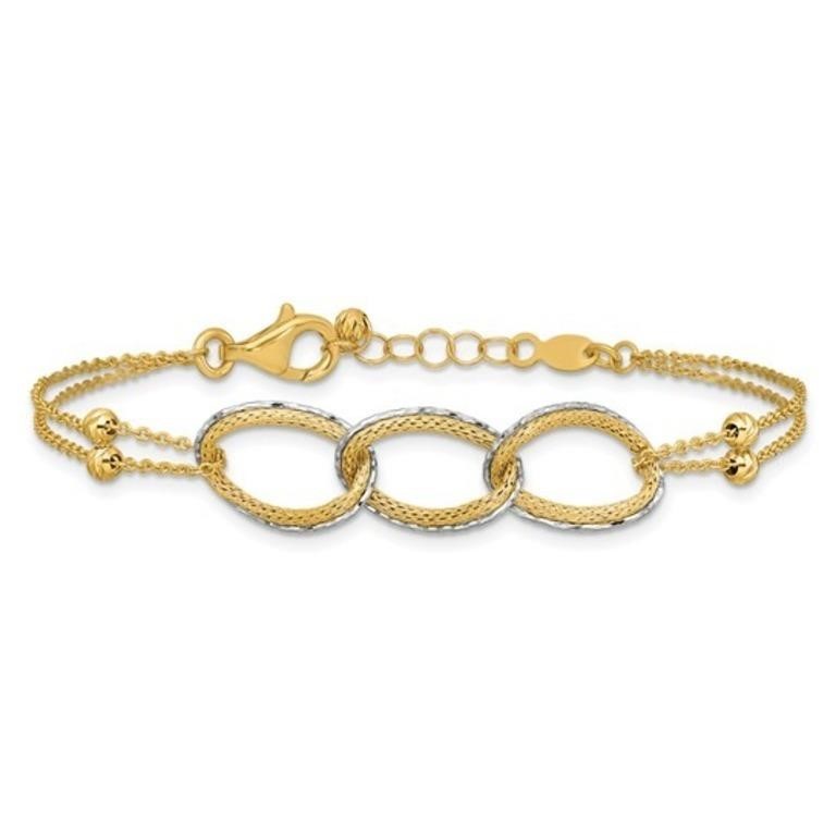 14K- Pol/Texture/Dia-cut 2-Strand Oval  Bracelet