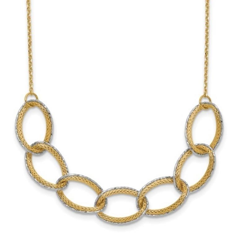 14K-Two-tone Pol/Texture/Dia-cut Oval  Necklace