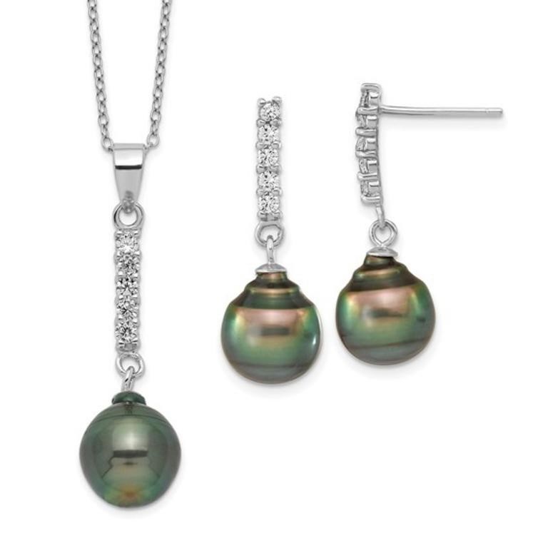 Sterling Silver Tahitian Saltwater Pearl Set