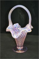 Fenton 10" Iridescent Pink Glass Basket