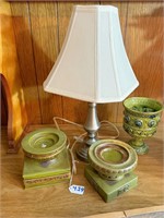 vinage candle holder, goblet and lamp