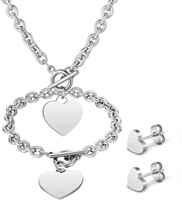 3 Pcs Heart Jewelry Set Heart Pendant Necklace Hea
