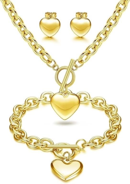 Milacolato 3Sets Heart Pendant Necklace Toggle Cha