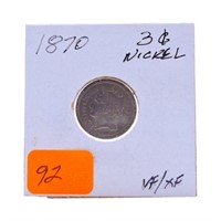 1870 3 cent nickel VF/XF