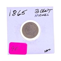 1865 3 cent nickel VF+