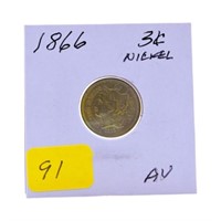 1866 3 cent nickel AU