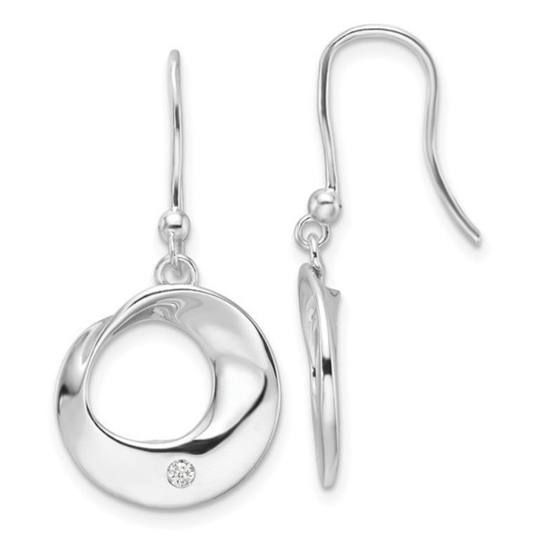 Sterling Silver  Diamond Dangle Earrings