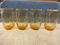 4 Vintage Yellow Amber Embossed Teardrop Juice