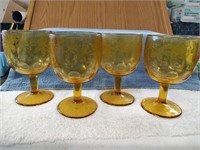 Set of 4 1970s Indiana Pressed Glass - Amber