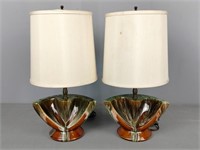 Pair Of Mid Century Glazed Pottery Lamps