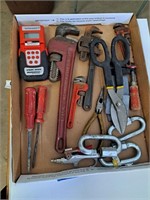 Pipe wrenches, tin Snips, black and Decker