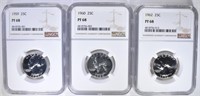 1959, 60 & 62 WASHINGTON QUARTERS, NGC PF-68