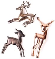 VINTAGE STERLING SILVER DEER PINS LOT OF 3