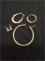 Assorted 14k Gold Earrings, 3 Solitary, One Set