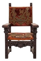 Baroque Style Velvet Upholstered Arm Chair. 19th c